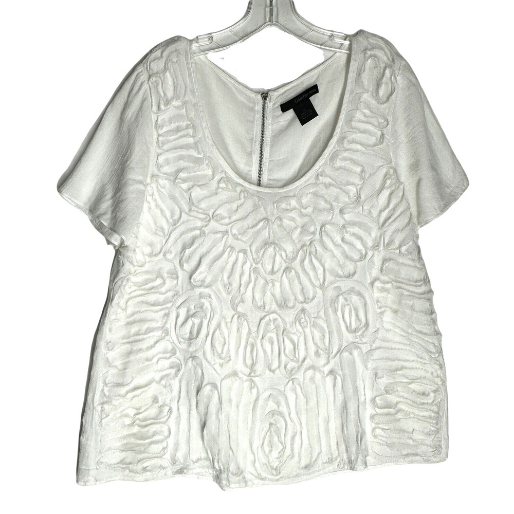 NWT Calvin Klein Women's Short Sleeve Shirt Size Large White Texture
